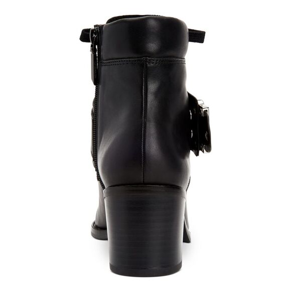 CALVIN KLEIN Womens Black Up Snap Pahi Toe Block Heel Leather Booties 9.5 M - Picture 2 of 4